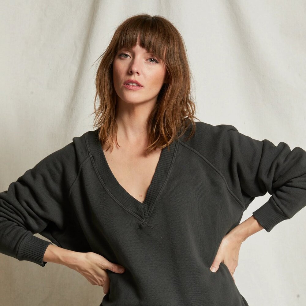 perfectwhitetee Dakota cotton fleece v neck sweatshirt sz. small